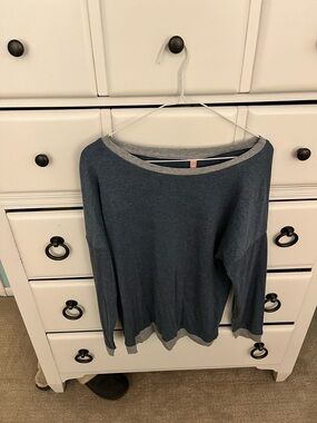Relaxed Boatneck Long-Sleeve Top in Slate Blue